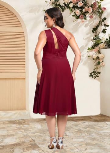 Short Bridesmaid Dresses for Women 2025 A Line Ruched Ruffles Chiffon One Shoulder Formal Dress with Pockets2