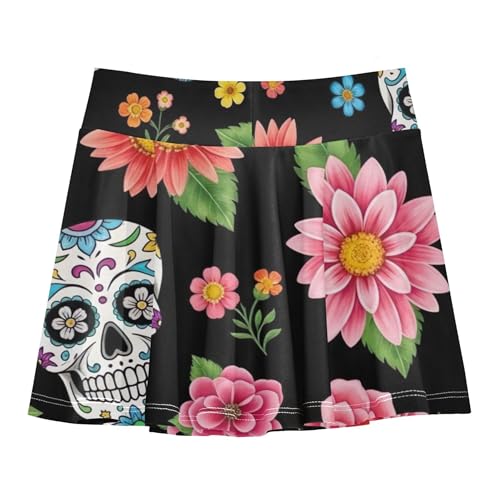 Dance Girls' Shorts Athletic Skorts Toddler Tennis Skirts Teen Skirt Colorful Sugar Skull Bright Flower 4t2