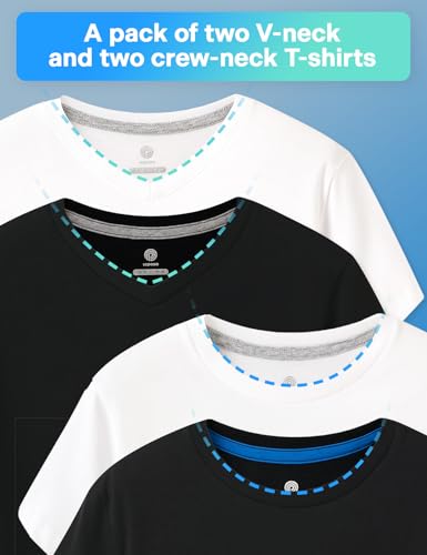 Image of LAPASA Boys & Girls Cotton T-Shirts 4 Pack Tagless Tees for 3T-13Y Kids K01 | Ribbed Crewneck & V Short Sleeve Undershirts for Toddlers and Teens. Soft, Breathable, Ideal for School /Daily Wear /Sport