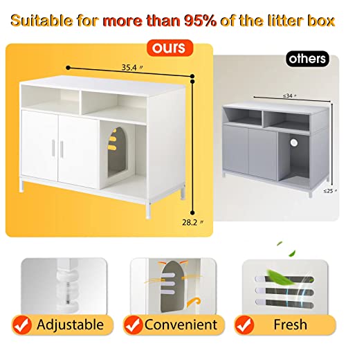 Amunrbrek Litter Box Enclosure,Cat Litter Box Furniture Hidden,Large Cat Washroom With Doors,Modern Hidden Litter Box Cabinet White #TOP3