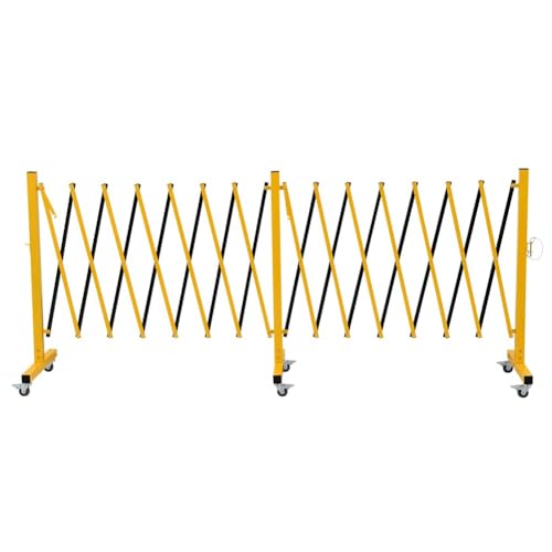 GYMTIME Expandable Barricade, Metal Safety Barrier with Casters, Adjustable Traffic Fence, Flexible Mobile Temporary Gate for Industrial Outdoor, 23 Feet, Yellow and Black