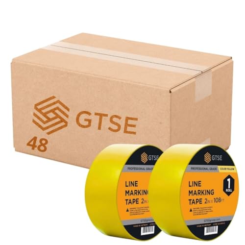 Image of GTSE 2 inch x 108 ft Yellow PVC Vinyl Floor Tape, 48 Rolls, Safety Marking Tape, 6 mil Thick, Suitable for Dance Floors, Gyms, Warehouses, Sports Facilities