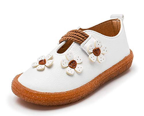 Girls’ Sweet Flowers Princess Dress Mary Jane Flats Cute Casual Shoes White Size 9.5M