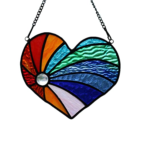 HAOSUM Heart Stained Glass Window Hanging,Heart Suncatchers for Window Gift