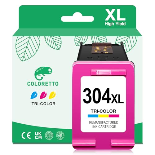 COLORETTO 304XL Cartucho de Tinta Remanufacturado para HP 304 XL Compatible con Envy 5030 5010 5020 5032 5058 5050 Deskjet 2600 3755 3752 2630 2620 2622 2632 2634 3720 3730 AMP 120 125 130 Impresora