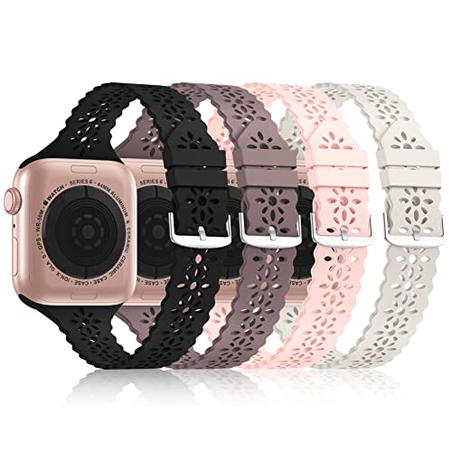 Image of Lace Silicone Bands Compatible with Apple Watch Bands for Women | Slim Thin Hollow-out Wristband for iWatch Series 11 10 9 Ultra 8 SE 7 6 5 4 3 2 1 38mm 40mm 41mm 42mm 44mm 45mm 46mm 49mm