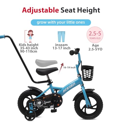 Image of ACEGER 12 inch Kids Balance Bike with Basket, Toddler Bicycle for Early Learning Leg Strength and Steady Balancing, Durable Frame&Tool-Free Adjustable Seat, Gift Bike for 2-5 Kids, No Brake
