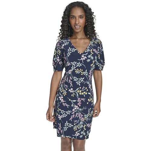 Image of Tommy Hilfiger Women's Short Puff Sleeve V-Neck Shift Mini Dress