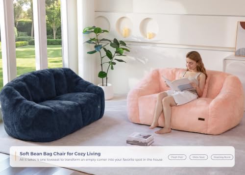 Image of MAXYOYO Bean Bag Chair, Comfy Bean Bag Sofa with Back Support, Loveseat Faux Fur Bean Bag Chair for Adults, Stuffed Floor Sofa for Living Room, Bedroom, Apartment, Navy