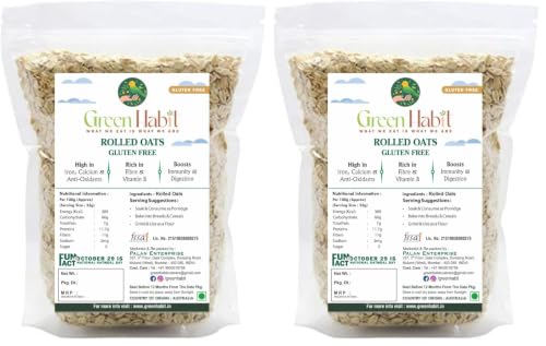 Image of Greenhabit Green Habit Gluten Free Rolled Oats (500 Gram Pack) (Pack of 2)