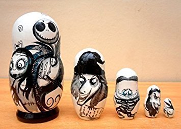 Russian Nesting Doll The Nightmare Before Christmas Jack Skellington. Set of 5 Piece. Hand-Painted in Russia.
