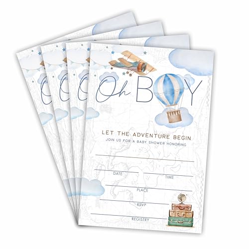Oh Boy Retro Airplanes And Hot Air Balloons Invitations