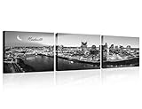 TUMOVO Nashville Skyline Decor Wall Art Canvas Cumberland River Night Panoramic Prints Black and...