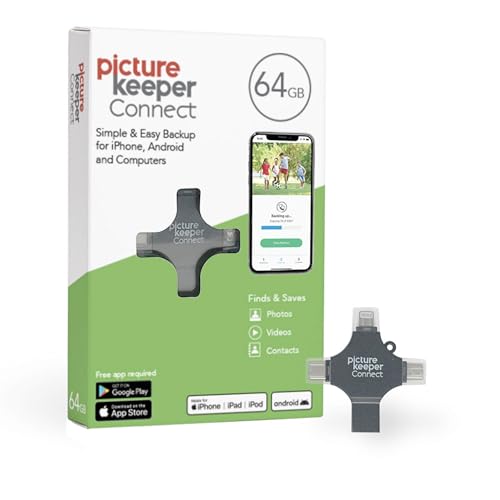 Picture Keeper Connect for iPhone, Android, USB-C, PC & Mac - 64GB USB Backup for Photos, Videos, Contacts, Flash Drive Memory Backup - 64GB, Silver
