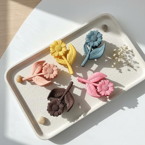 Image of Korean Flower Hair Claw Clip | Strong Grip Matte Hair Clutcher for Girls & Women Multicolor - 4pc Mix Color