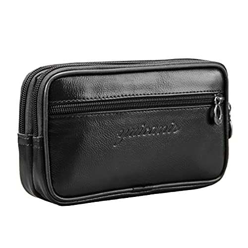 Hebetag Bolsa de billetera de moneda de cuero para hombres bolsa de billetera de teléfono móvil bolsa de cuero cremallera funda de cinturón horizontal bolsa de anillo de cinturón cintura de cadera