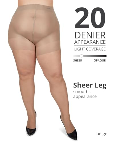 Image of MeMoi Plus Size Curvy Control Top Pantyhose for Women, Comfortable Silky Sheer Pantyhose, Lightweight Womens Stockings