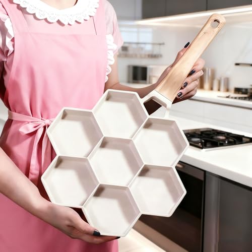 Sartén antiadherente de 7 agujeros, máquina multifuncional para hacer huevos y tortitas con mango largo para desayuno, ideal para camping, picnics y barbacoas