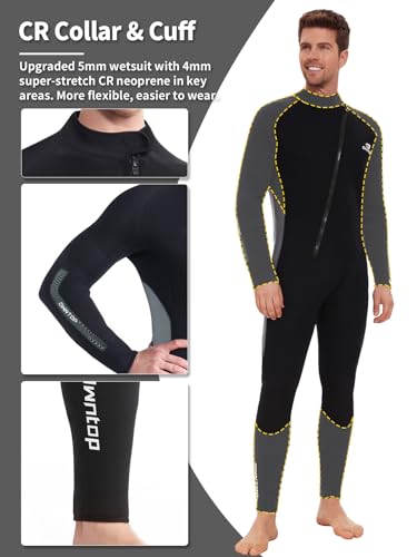 Image of Owntop 5mm Wetsuit for Men Women, High Stretch Warmth Neoprene Suit | GBS Seam, Front Zipper Wet suit for Cold Water Swimming, Surfing, Snorkeling , Scuba