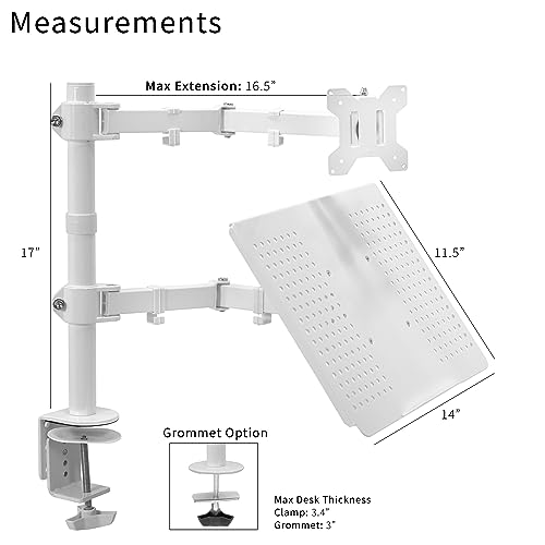 VIVO Fully Adjustable 13 to 32 inch Single Computer Monitor and Laptop Desk Mount Combo, Stand with Grommet Option, Fits up to 17 inch Laptops, White STAND-V002CW - Image 4