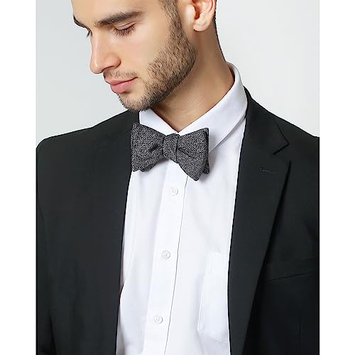 Jacob Alexander Men's Wool Blend Herringbone Traditional Freestyle Self-Tie Bow Tie - Black/Gray #TOP3