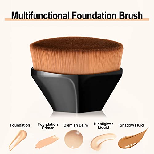 GODR7OY Foundation Makeup Brush, Petal-Shaped Flat Top Kabuki Brush for Blending Liquid, Cream or Flawless Powder Brushes Tool Perfect with Storage Box Design(Black)