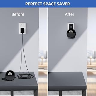 AFGHOA Wall Mount Stand for Echo Spot 2024, Outlet Hanger Stand with Built-in Cable Management, Hide Messy Wires Wall Holder, Space Saving Holder for Echo Spot,No Screws and Drill Needed,Black