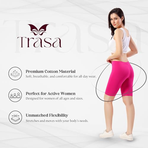 Image of TRASA Women's Cotton Fashion Biker Workout Cycling Shorts, Avialable Sizes: S,M,L,XL,2XL,3XL