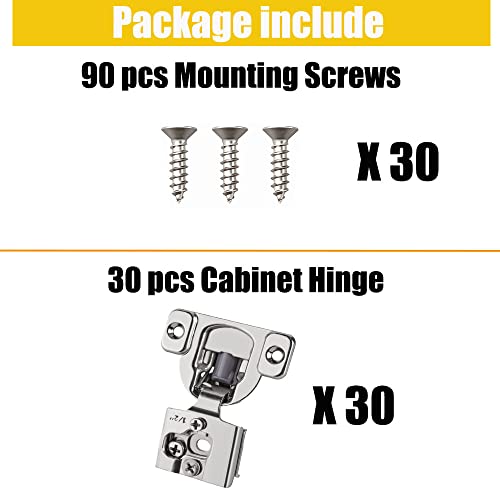 30 Pcs 1/2 " Overlay Face Frame Soft Close Kitchen Cabinet,Self Closing Concealed Hinges For Cupboard Door Hinges,105 Degree Open Angle 3 Ways Adjustment Satin Nickel Stainless Steel Hidden Hinges #TOP5
