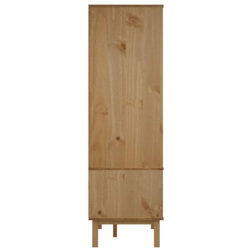 Kleiderschrank OTTA Braun Weiß 76,5x53x172 cm Massivholz Kiefer mit Stauraum, Schubladen und Fach für Schlafzimmer Flur und Ankleidezimmer, stabile Drehtür schwebetür Eckschrank