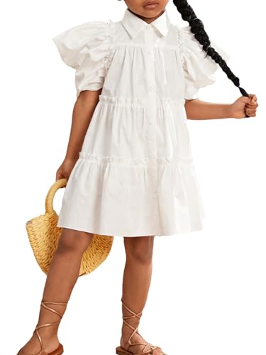 Floerns Toddler Girls Layered Hem Frill Puff Short Sleeve High Waist Tunic Dress