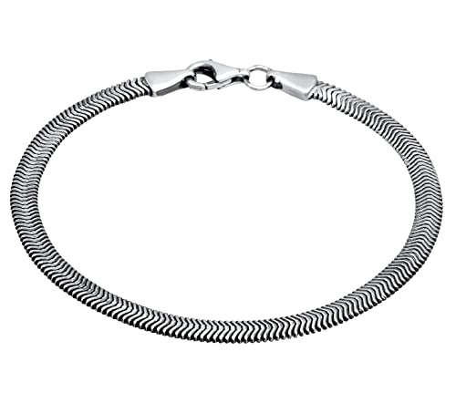 Kuzzoi Pulsera de plata de ley 925 oxidada para hombre, pulsera de plata de ley 925, pulsera plana de hueso para hombre, espina de pescado, ancho 4 mm, 0210662721, Plata de ley Cover