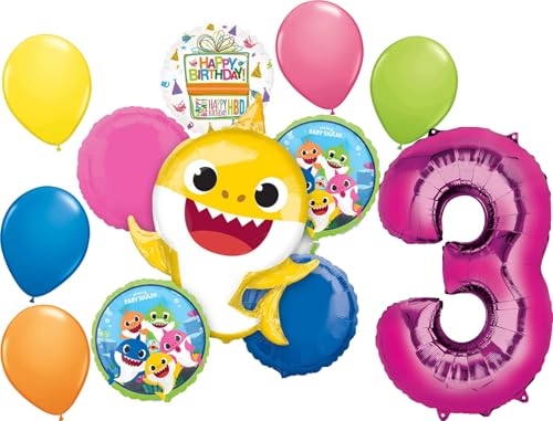 Anagram Baby Shark Girl 3rd Birthday Party Supplies Balloon Bouqu...