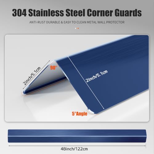 Image of 304 Stainless Steel Wall Corner Guards (10, Brushed Blue, 2x2x48 Inches)