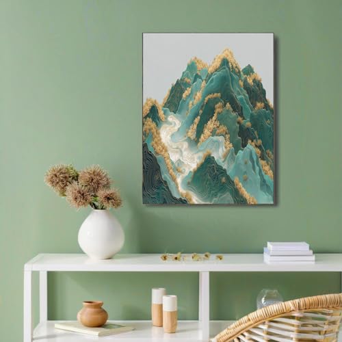 Poster photo impression sur toile bleu tableau montagnes de fil d'or rectangulaire