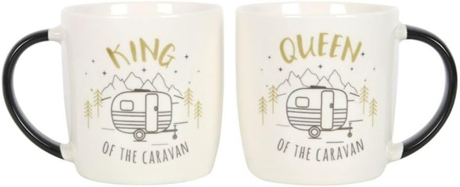 Something Different Set of 2 New Bone China Mugs - King and Queen Couples Caravan Mug Set - from The Happy Camper Range