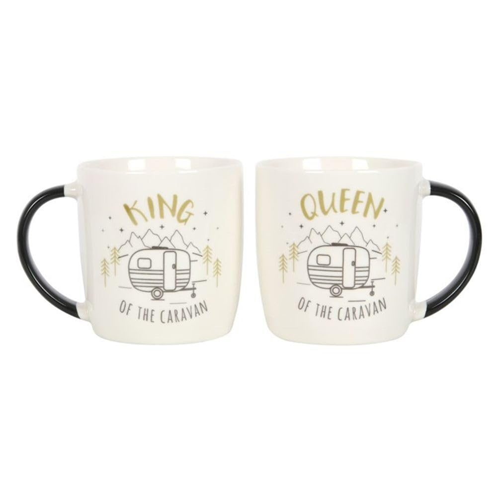 Something Different Set of 2 New Bone China Mugs - King and Queen Couples Caravan Mug Set - from The Happy Camper Range