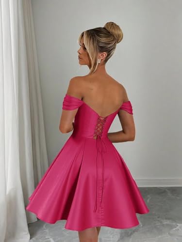 Bekvamlighet Teens Short Homecoming Dresses Satin Off The Shoulder Wedding Dress Beaded Graduation Party Gown3