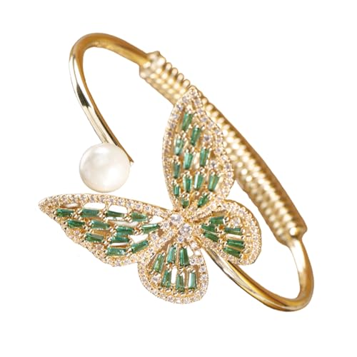 Aimimier Crystal Butterfly Pearl Bracelet Bangle for Women