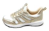 DESIGN ELEGANTE: Combinazione di colori bianco e oro con dettagli in mesh traspirante e inserti in materiale sintetico lucido, perfette per l'uso quotidiano e sportivo con stile distintivo