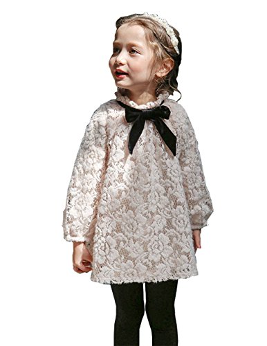 NMYu00ae Enfants Filles Robes Bébé filles Robe de Princesse Parti à manches longues Floral en lace et Tulle 2-14 Ans (Blanc/Rose) (110(4 u0096 5ans))