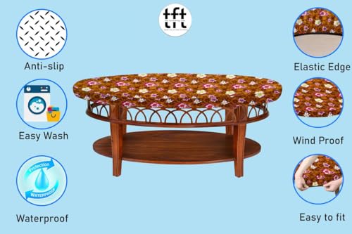 Image of The Furnishing Tree Elastic Oval Center Table Cover WxL 16x48 in Inches Polyester Floral Pattern Orange
