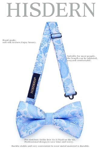 Image of HISDERN Bow Ties for Men Paisley Floral Pre-tied Bowtie Pocket Square Set Men's Formal Bow Ties Wedding Party