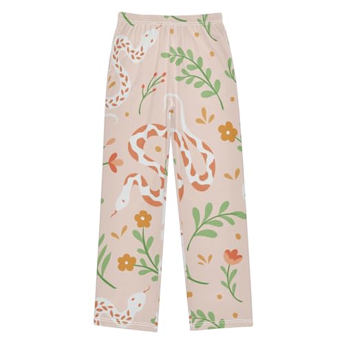 Snake and Floral Boys Pants Boys Athletic Pants Long Pant for Boywith Pockets Wide-Leg Size 6-14Y