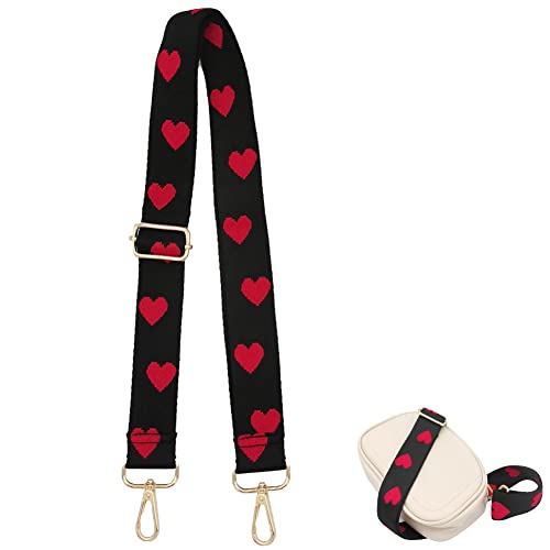 Image of Cross Body Strap for Purse Wide Replacement Adjustable Lightweight Canvas Shoulder Straps Lovely Heart Print Guitar Belts