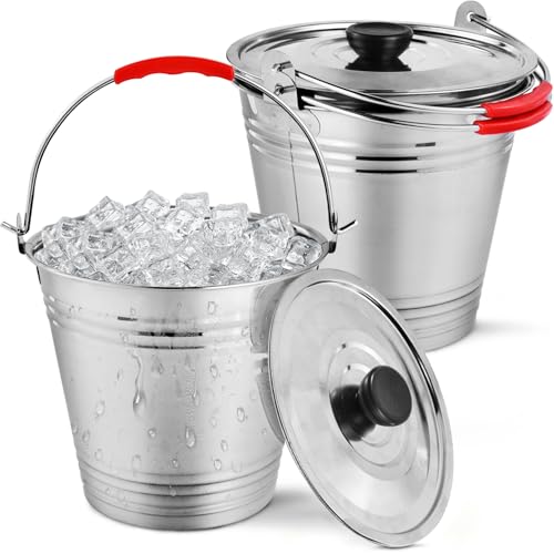 OBTANIM 3 Pack 5L Stainless Steel Metal Ice Buckets Champagne Drink Cooler Storage Ice Pails with Handle and Lid for Party Favors Organizing Home Parties Bar Cooling Supplies by OBTANIM - Used condition - US$25.77