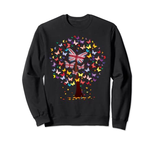 Union Jack Butterfly Tree Beautiful Women Girl Kids Sweatshirt
