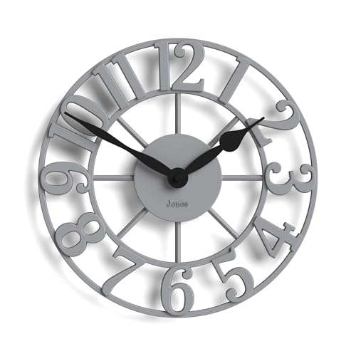 JONES CLOCKS® Lighthouse Wanduhr | Skulpturale skelettierte Uhr | Grau | Elegante, erhabene Ziffern | Dekoratives Design, ideal für Küche, Wohnzimmer oder Schlafzimmer