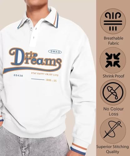 Image of Jump Cuts Mens Printed Polo Neck Full Sleeve Oversized Fit Cotton Blend Polo T-Shirt Large for Men