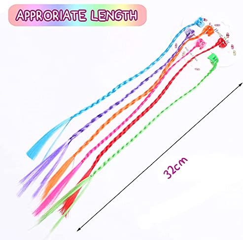 ACEHOME 24 Pcs Kids Hair Extensions with Hair Clips, Clip-on Neon Hair Braid Extensions for Girls Hair Decor Birthday Party Favors Children Performance